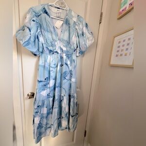 NWT Flowy Blue Midi Dress with Ballon sleeves